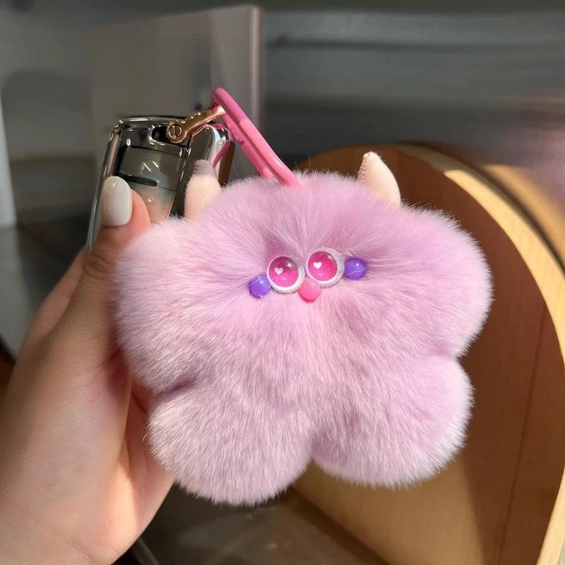 Imitation Otter Rabbit Fur Calf Keychain Fluffy Pompon Key Chain Trinket Lovely Keyring Bag Car Gift
