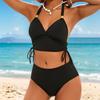 Women's New Solid Color Pit Strip Lace Up Sexy Bikini Two Piece Swimsuit