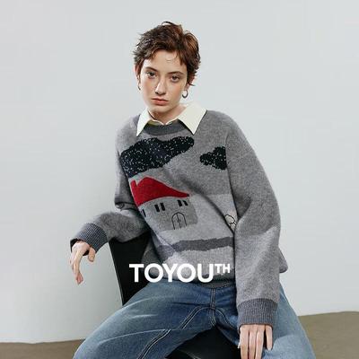 Chuyu Women's Cartoon Jacquard Loose-Fit Sweater