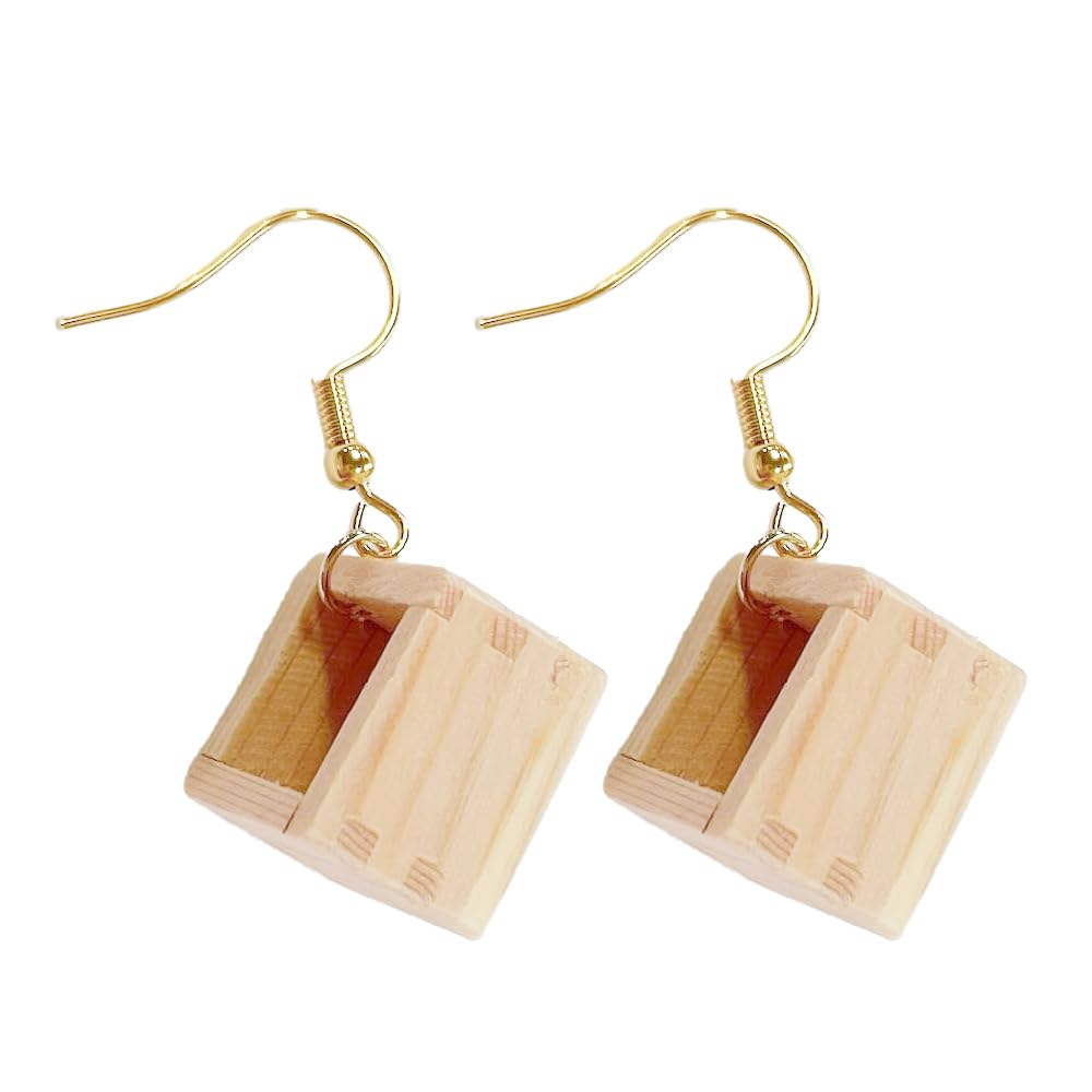 

Wall Revolution Japanese Made in Japan Earrings, Style, Swaying, Masu, Cypress, Hinoki, Wooden, (Earrings) бежевий