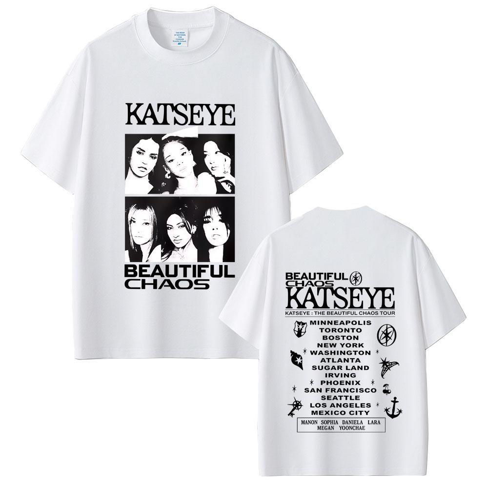 Korean Girl Group KATSEYE Beautiful Chaos Tour Tshirt Summer Casual Cotton Suitable for Both Men Women Oversized Tshirt
