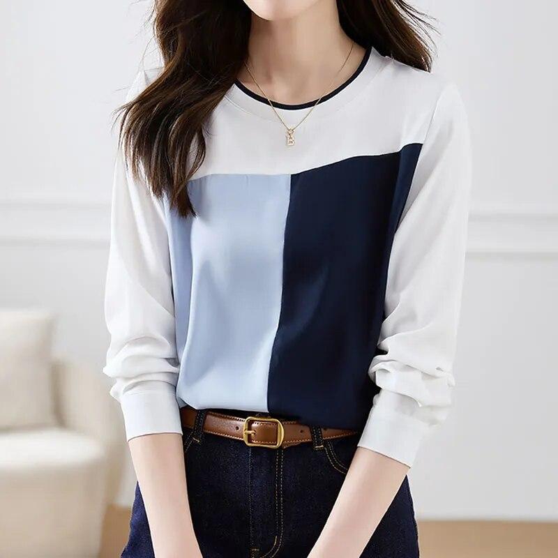 

Офисные женские рубашки с длинным рукавом, лоскутная модная женская шифоновая блузка, женские топы, женская одежда, элегантная 29325 XXL белый