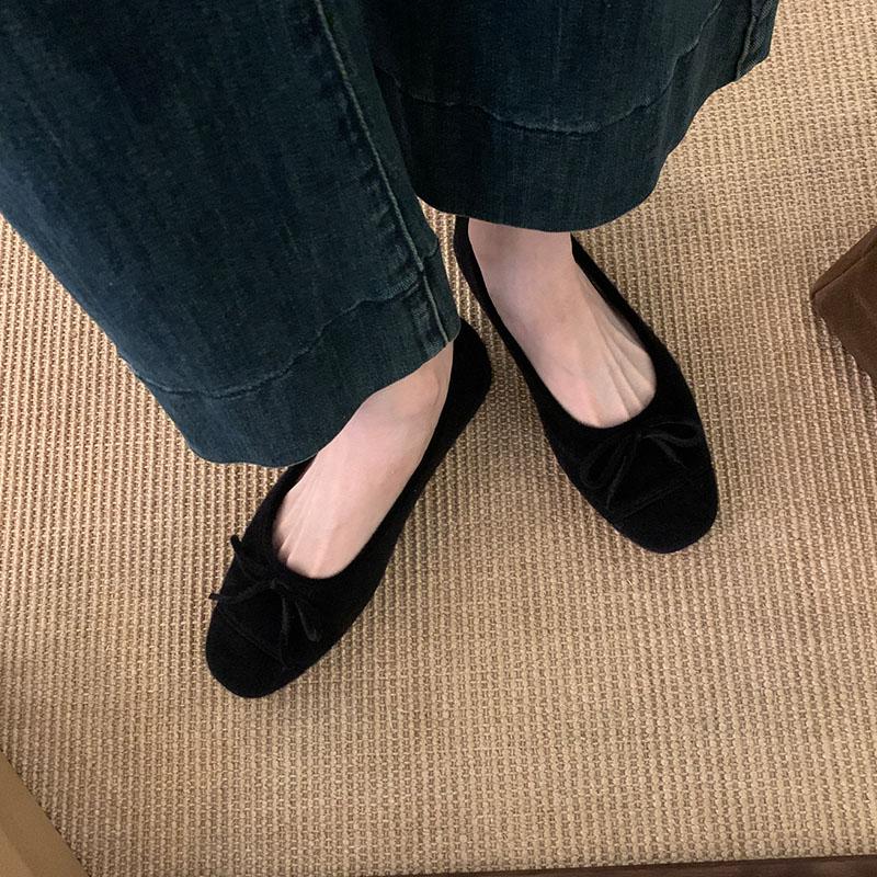 Fashion Female Butterfly-Knot Footwear Flock Women Ballet Flats Shoes Shallow Fashion Round Toe Ladies Flats Slip On Shoes