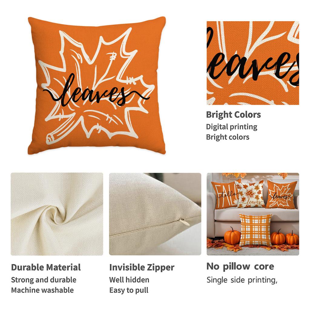 4Pcs Thanksgiving Pillow Cover, Autumn Harvest Decoration Pillow Cover, Maple Leaf Pumpkin Cushion Cover, Farmhouse Decoration