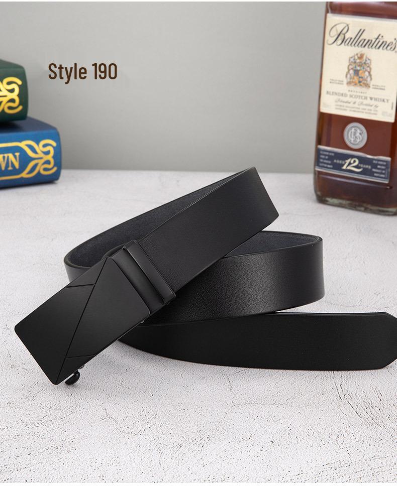 Men's Leather Automatic Buckle Belt: Holeless, Adjustable, Top Layer Cowhide for Business Casual Wear.