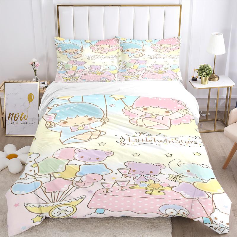 3pcs Little Twin Stars Celebration Bedding Set Includes Quilt Cover and Pillowcases, Suitable for All Seasons, Machine Washable Ideal Gift S060