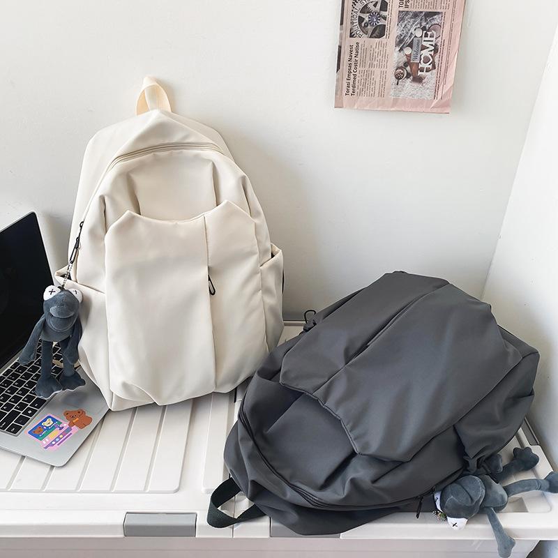 Schoolbag Large Capacity Laptop Backpack Men's and Women's Lightweight Fashion Solid Color College Student School Bag Junior High School Backpack