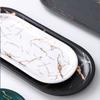 Marble Texture Nordic Marble Tray Porcelain Material Glazed Golden Pattern Western Dish Oval Shape Luxury Design