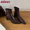Fashion Female Pointed Toe Modern Women Ankle Boots With Zippers Shoes Square Heels Fashion Elastic Ladies Stretch Boots Shoes