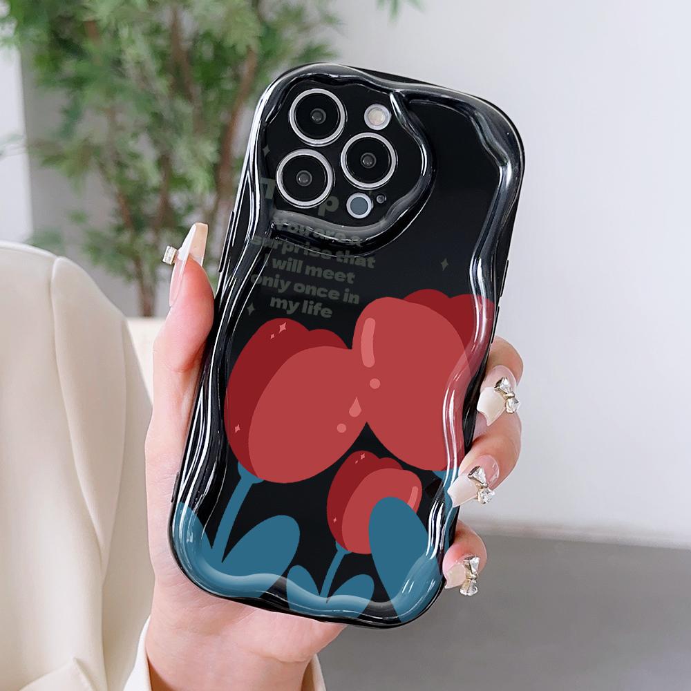 Cartoon Pattern Cream Texture Casing Wavy Edge Soft Silicone Cover Phone Case for OPPO Reno Realme OnePlus Vivo