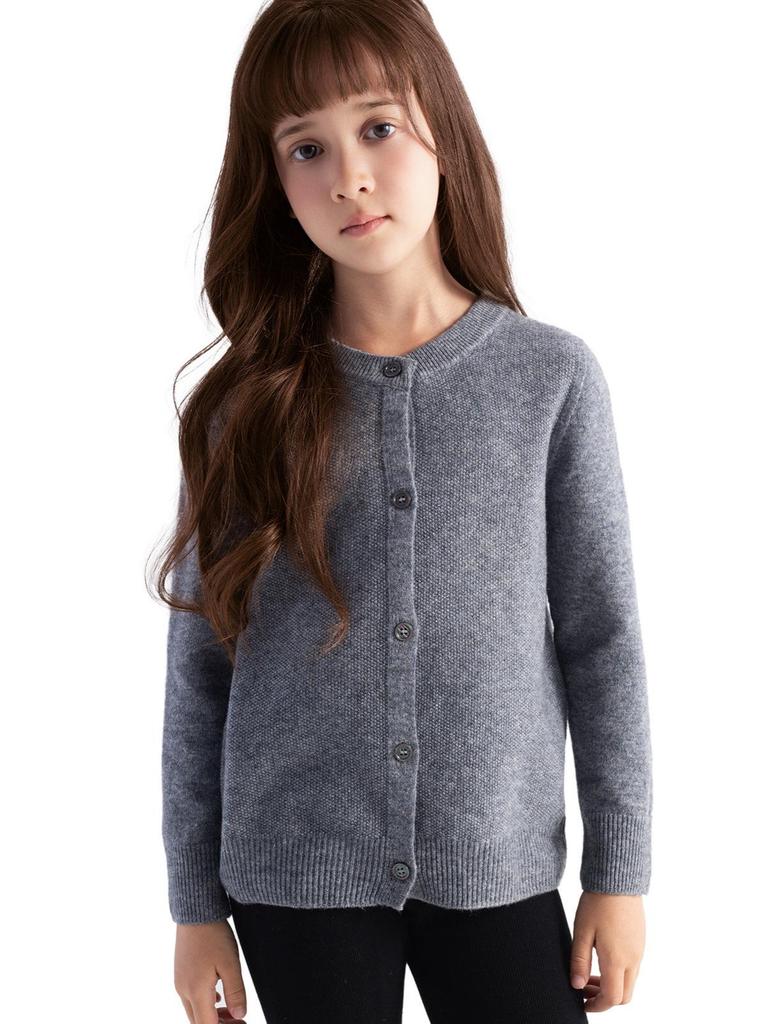 Girls' Wool Cardigan - Soft, Warm, Versatile, Skin-Friendly Solid Color Sweater