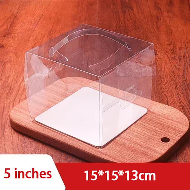 Gjennomsiktig håndtak Kakeboks Mini Firkantet Mousse Pastry Puff Plastemballasjebokser 5-tommers 6-tommers dessertbaking Liten bærbar boks