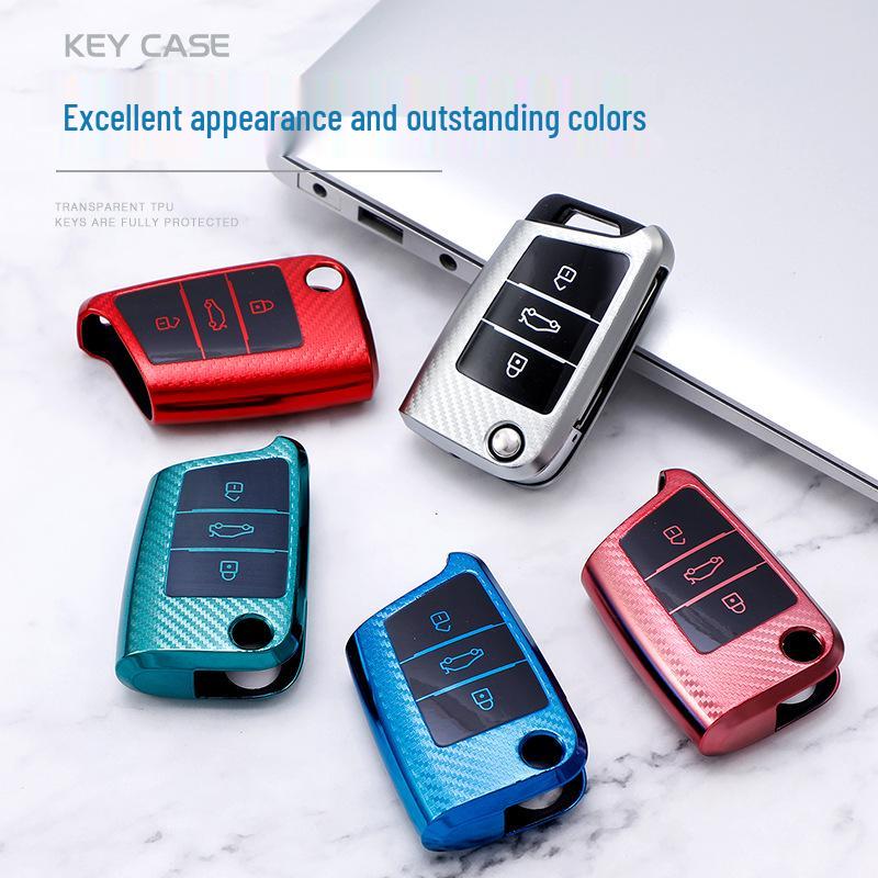 Carbon Fiber Key Case for Volkswagen: Compatible with Tiguan, New Lavida, Sagitar, Lamando, Teramont, T-Roc, and T-Cross.