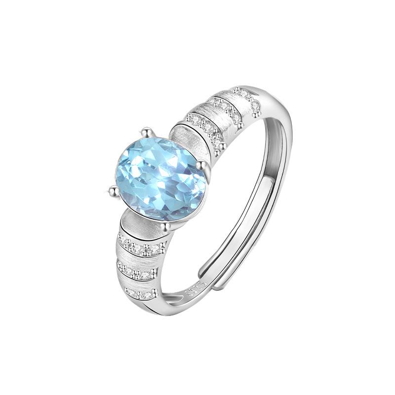 Natural Colored Treasure S925 Sterling Silver Ring for Women's Niche High-end Light Luxury Garnet Topaz Crystal Ring