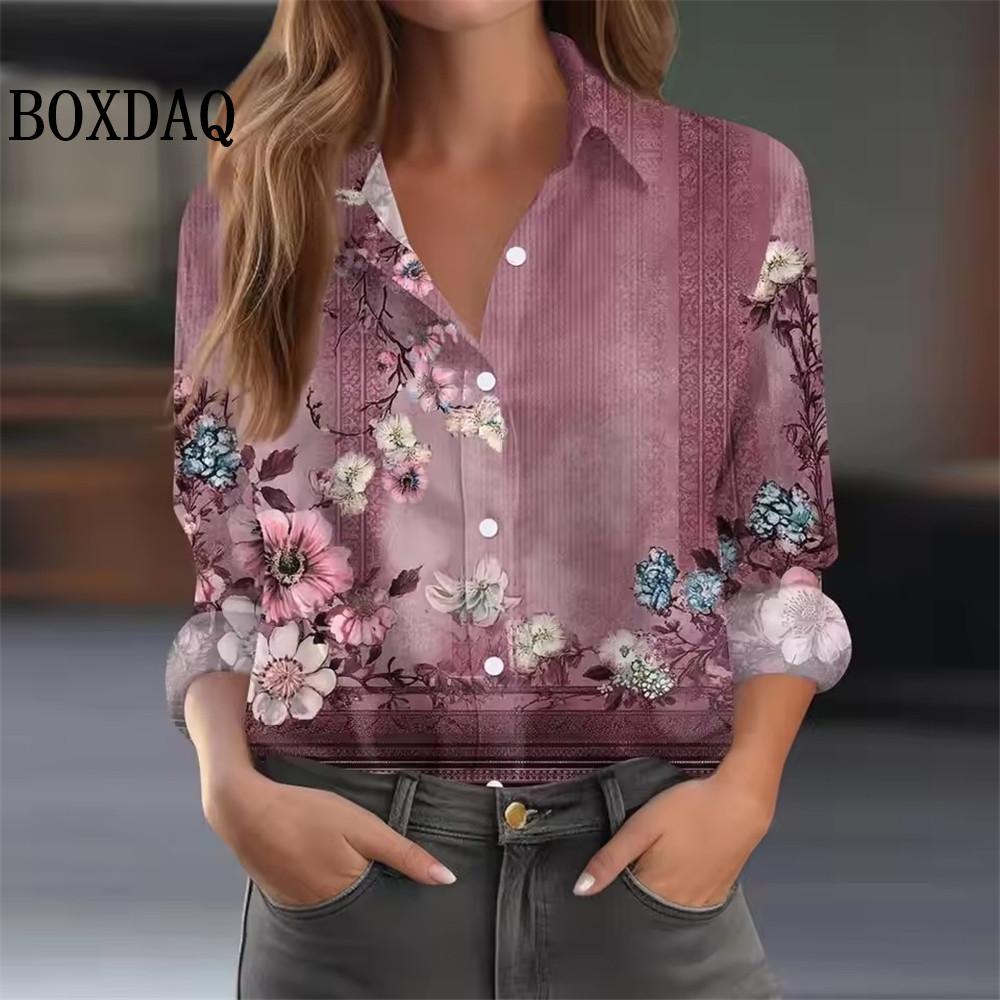 Women's 3D Printed Blouse Floral Print Polyester Long Sleeve Shirts Spring and Autumn Fashion Casual Daily Wear Lapel 3D Shirts