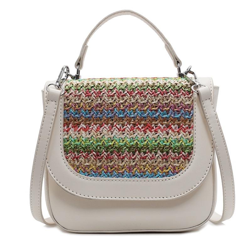 Regenbogen gewebte Tasche Damen Sommer Neu Lässig Achseltasche Strandtasche Strandtasche Umhängetasche Umhängetasche