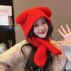 Japanese Cute Winter Bear Color Blocking Ear Knitted Strap Lei Feng Hat Autumn and Winter Warm Ear Protection Wool Hat