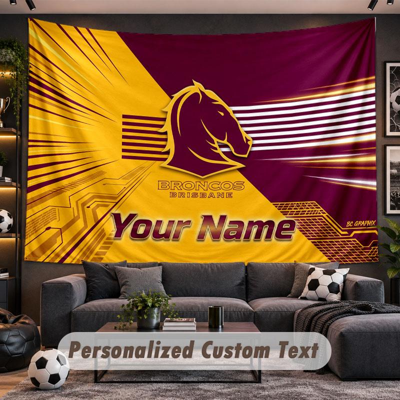 Wall Hanging Tapestry Custom NameBrisbane Broncos Pattern Personalized Printed Fabric Wall Decor