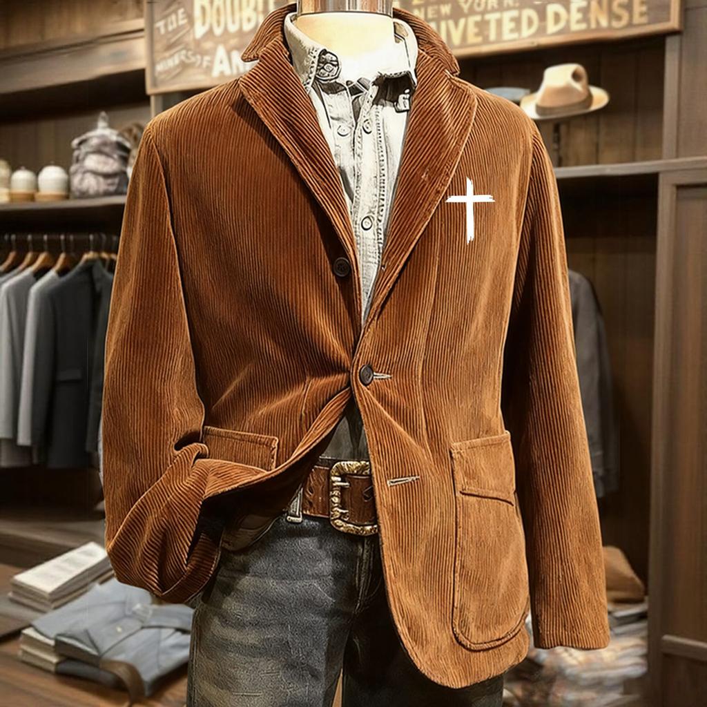 Sacou Cardigan Călduros din Catifea Cord Masculin Culoare Solidă cu Buzunare Jachetă de Costum Casual pentru Bărbați