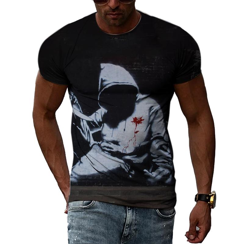 Fashion Creative Retro Graffiti Art Men T-shirts Summer Personality Sad Graphic T Shirts 3D Harajuku Print Short Sleeve Tees Top