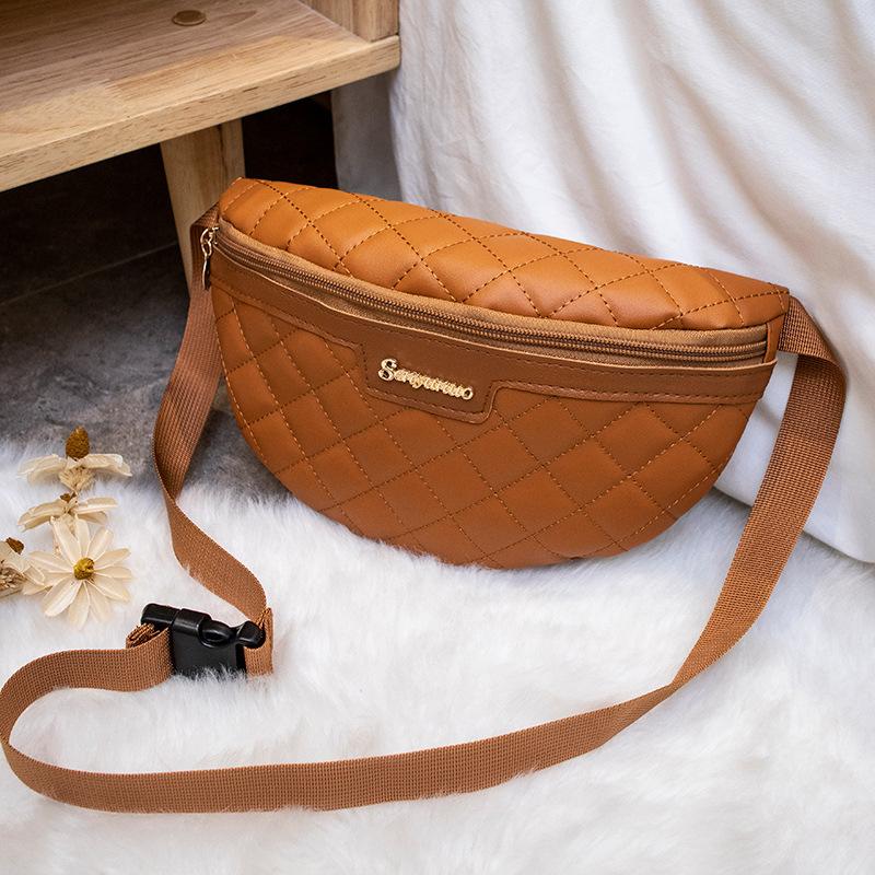 

Women S Waist Bag, Quilted Embroidered Fanny Pack, Casual Multifunctional Chest Bag, Zippered Leisure Shoulder Bag, Stylish Phone Pouch коричневий