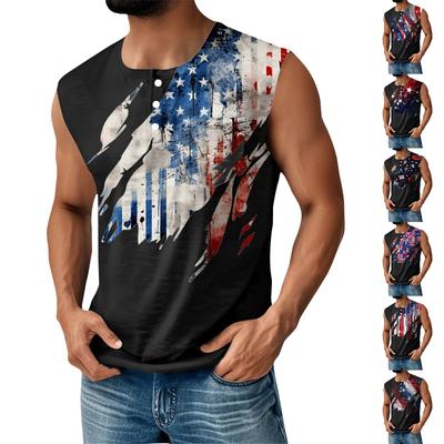 Men's Summer Independence Day Printed Sports Button Pocket Sleeveless Tank Top