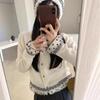 Korean Sweet Lace Splicing Sweater Cardigan Autumn and Winter New Temperament Short Sweater Top