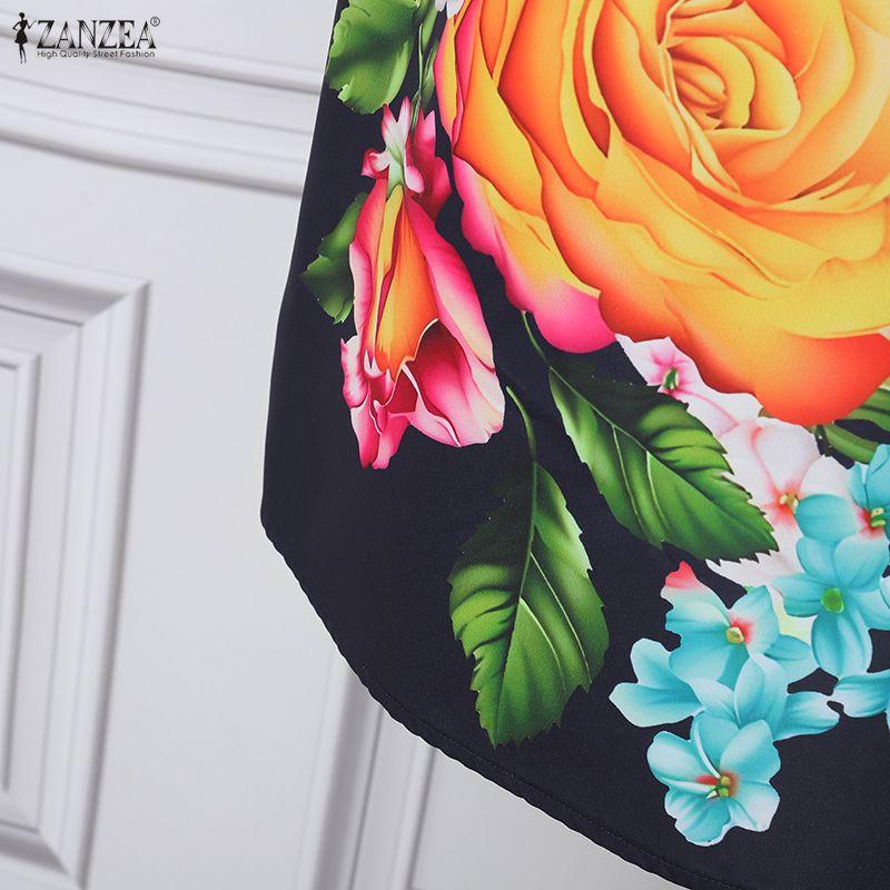 ZANZEA Women Casual Mesh Splice Short Sleeve Summer Floral Dress