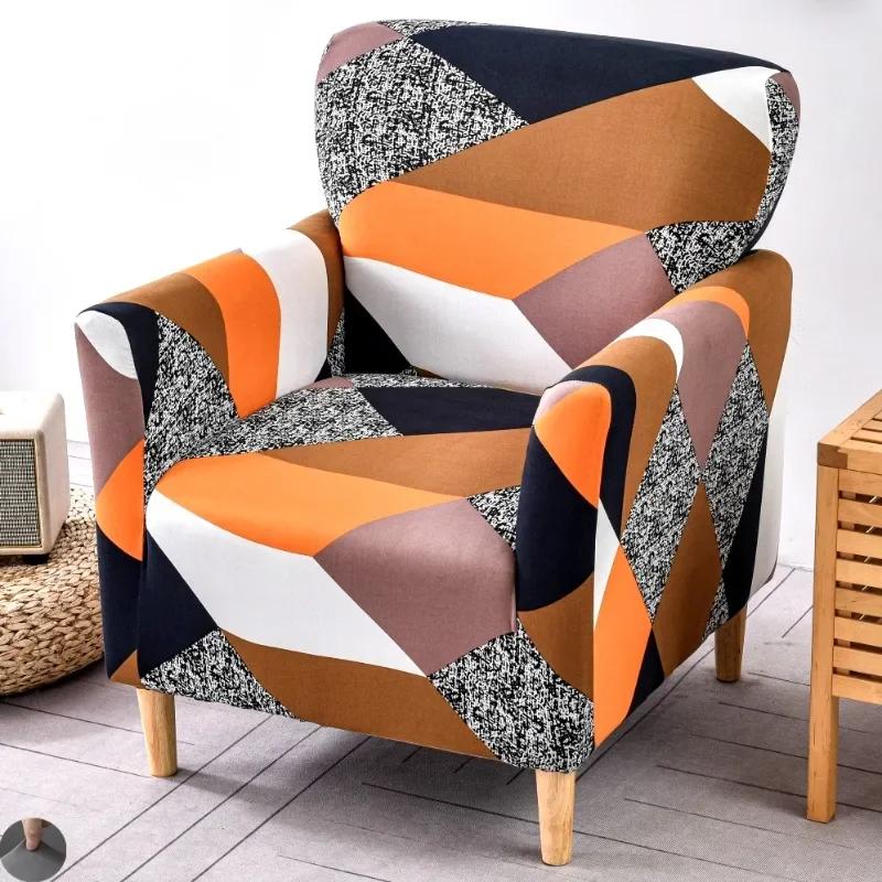 1PC Printing Tub Club Armchair Cover Stretch Sloping Arm Back Slipcover Soft Single Small Chair Seater Sofa Covers for Home Club