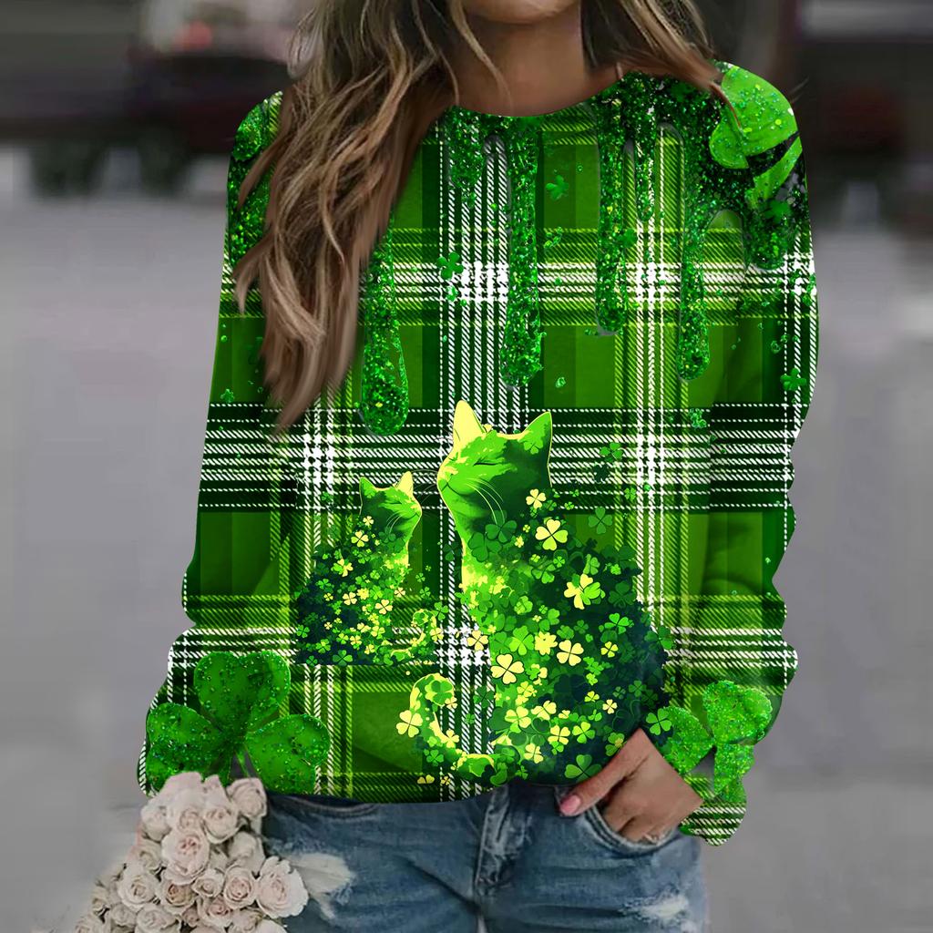 Dámská módní ležérní mikina s dlouhým rukávem a potiskem u krku