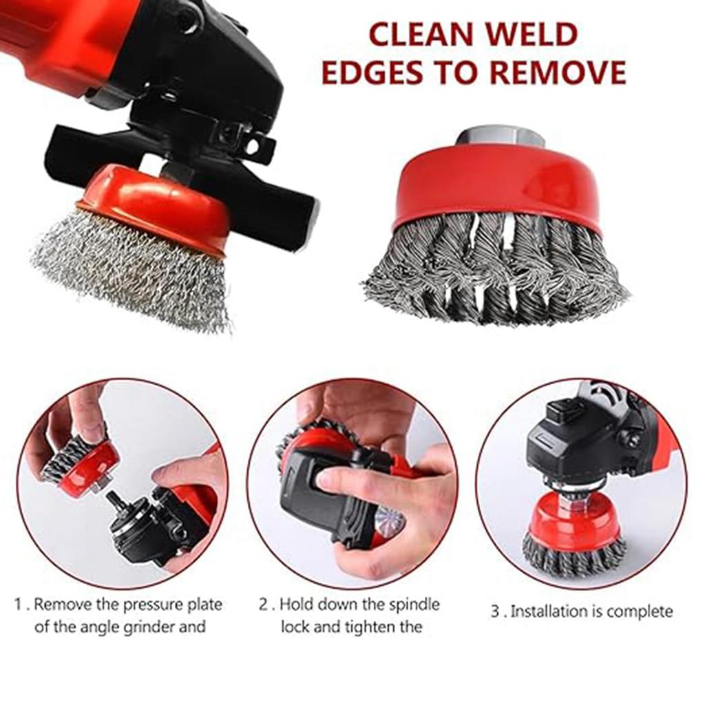 Set of 6 Hexagonal Wire Brush Set for Rust Removal and Paint Includes Impact Drivers with and End Wire M14 Hex Stripping. Cup, Wheel, Options, Shank.