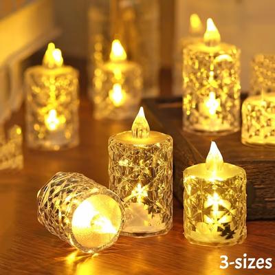 4pcs Flameless LED Candle Crystal Battery Tea Lights Realistic Flickering Flame Candles for Wedding Valentine's Day Home Decor