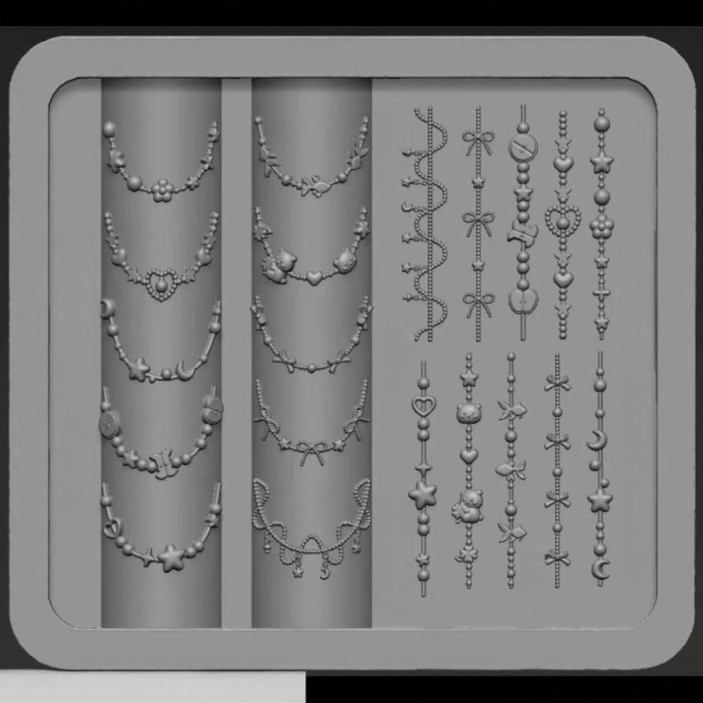 Multi-layer French Chain Beaded Silicone Nail Art Mold 3D Chain And Bowknot Nail Decor Clear Manicure Template
