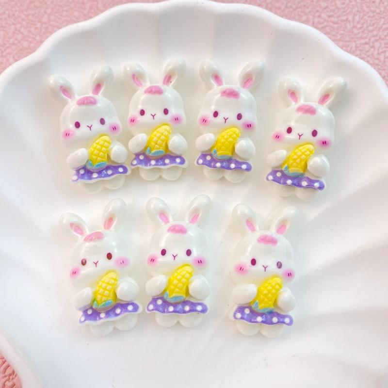 10 Pcs New Cute Cartoon Little Flower Skirt Rabbit Flat Back Resin Scrapbooking DIY Jewelry Hairpin Craft Decoration Accessorie