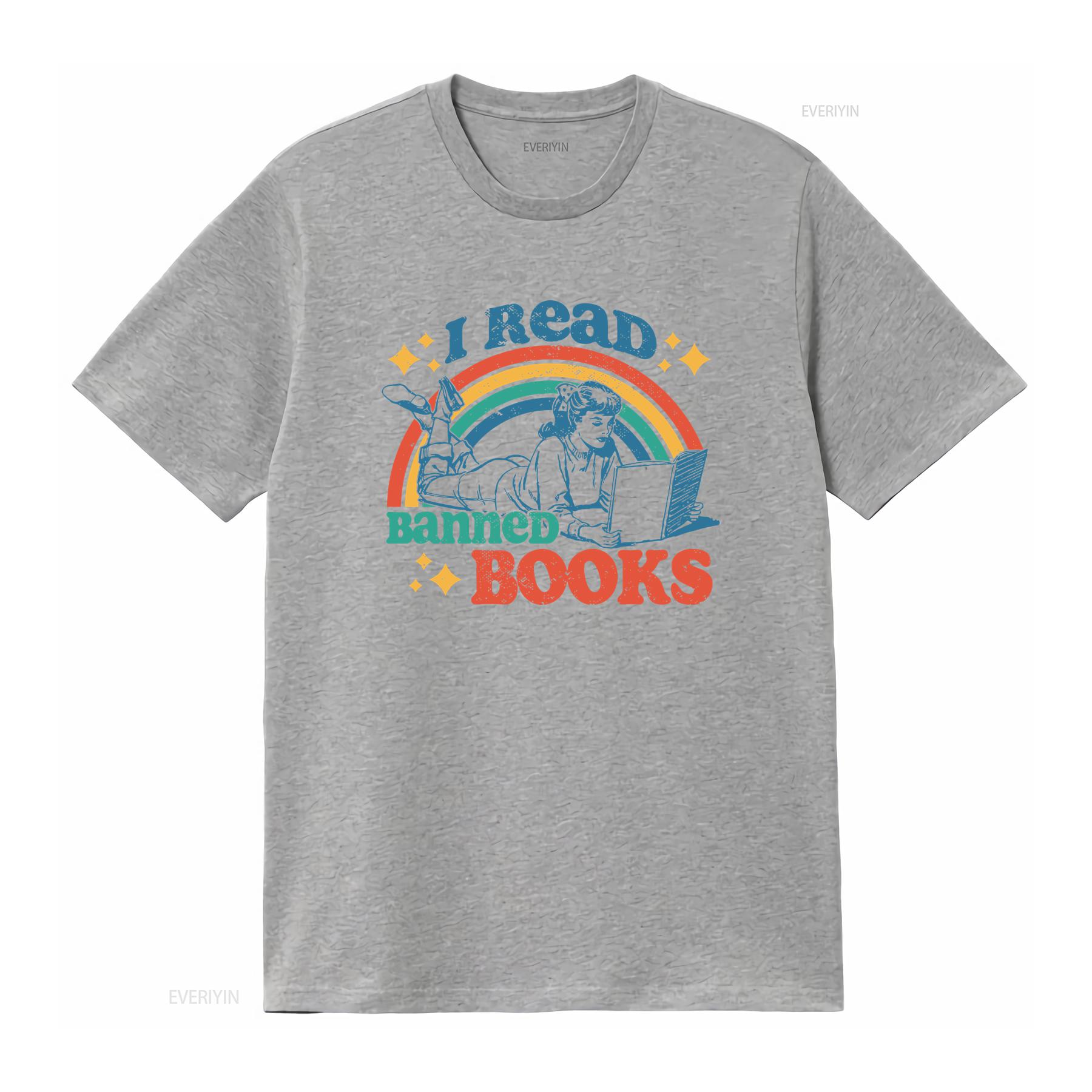 

I Read Banned Books Funny Book Lover Retro Reading T Shirt long or short sleeves vintage Washed fashion designer clothes S