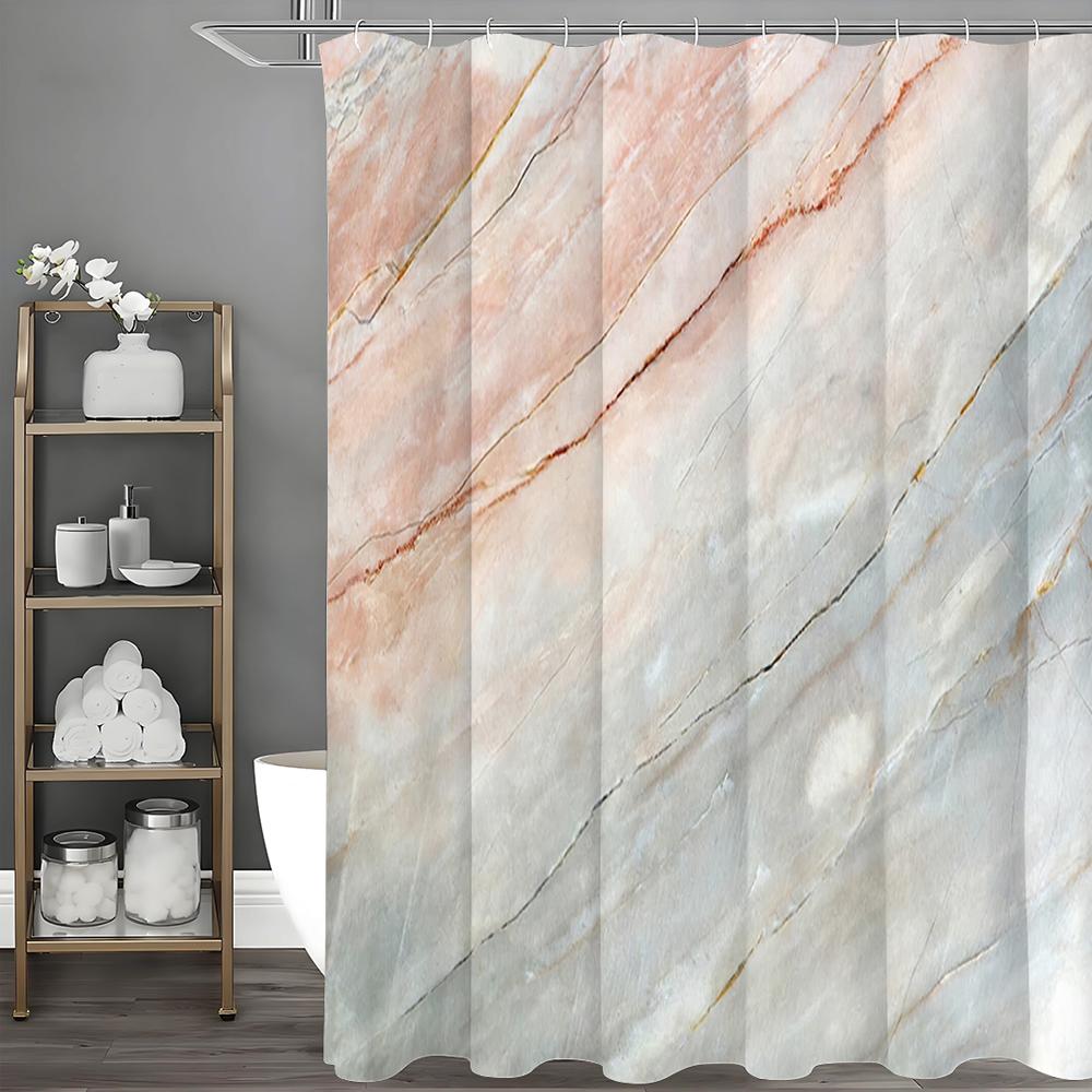Marble Pattern Shower Curtain, Bathroom Decorative Shower Curtain, Waterproof Shower Curtain with Hooks