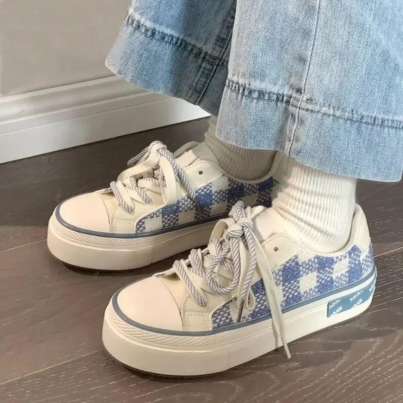 

Stylish Trends 2025 Plaid Women s Canvas Shoes On Offer Designer Luxury Vulcanized Shoe Y2k Fashion Cheap New 39 Ladies Footwear 40