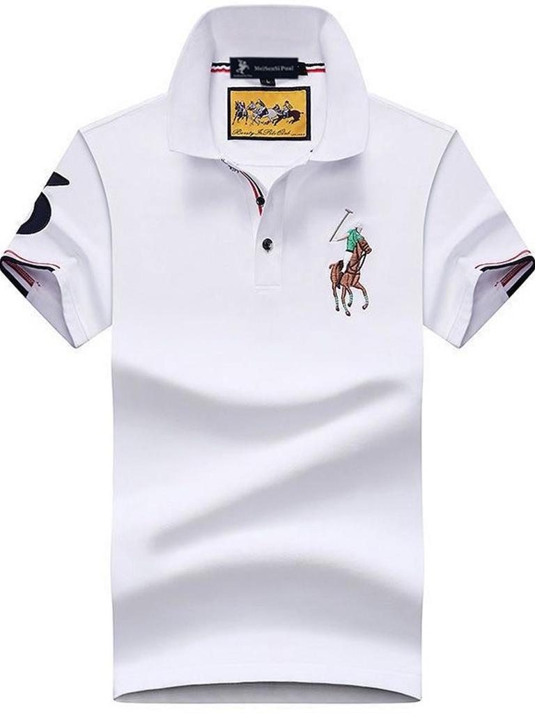 Authentisches Paul Herren Kurzarm-Polo mit Pferdelogo, gesticktem Kragen, Übergröße lockere Passform