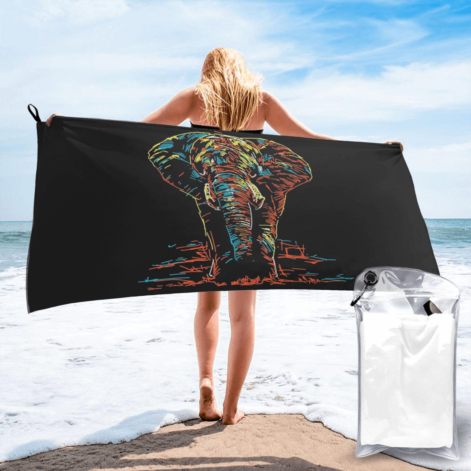 

colourful abstract elephant neon illustration Beach Towel Soft Microfiber Quick Dry Absorbent Quick Towels For Swimming W40*H60(CM)