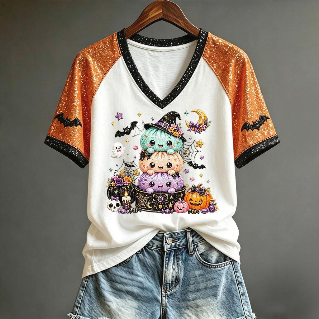 Women's Cute Halloween Printed Short Sleeve T-Shirt