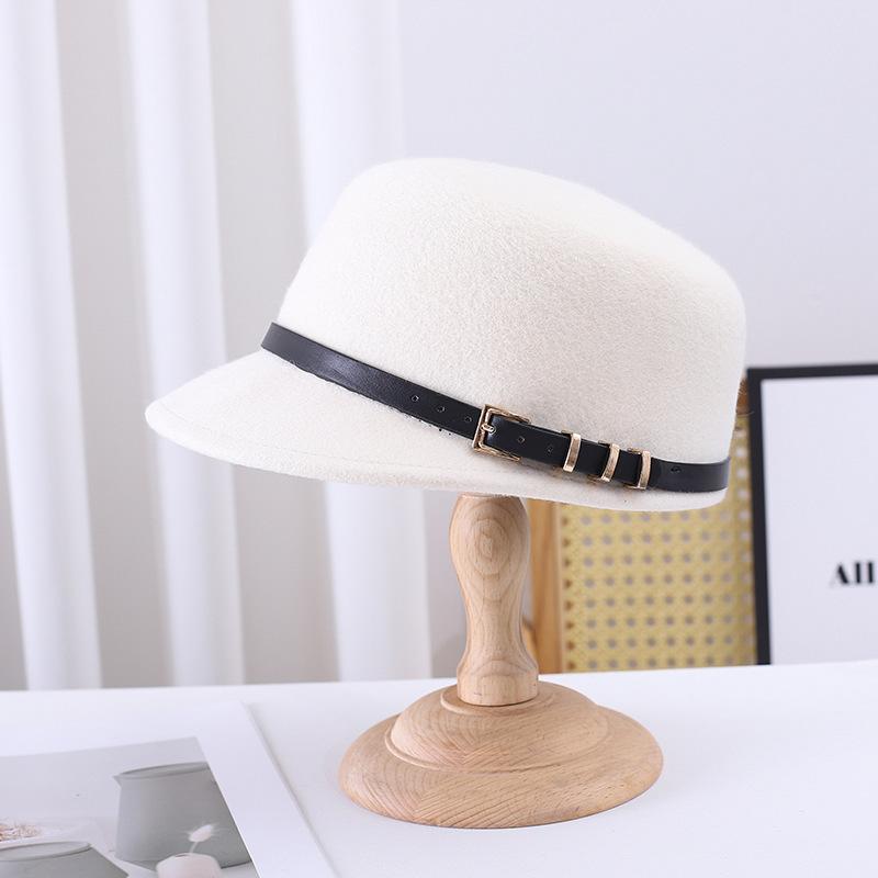 Autumn and winter women's wool hat women's woolen felt hat belt decorative top hat British equestrian hat fashion cap