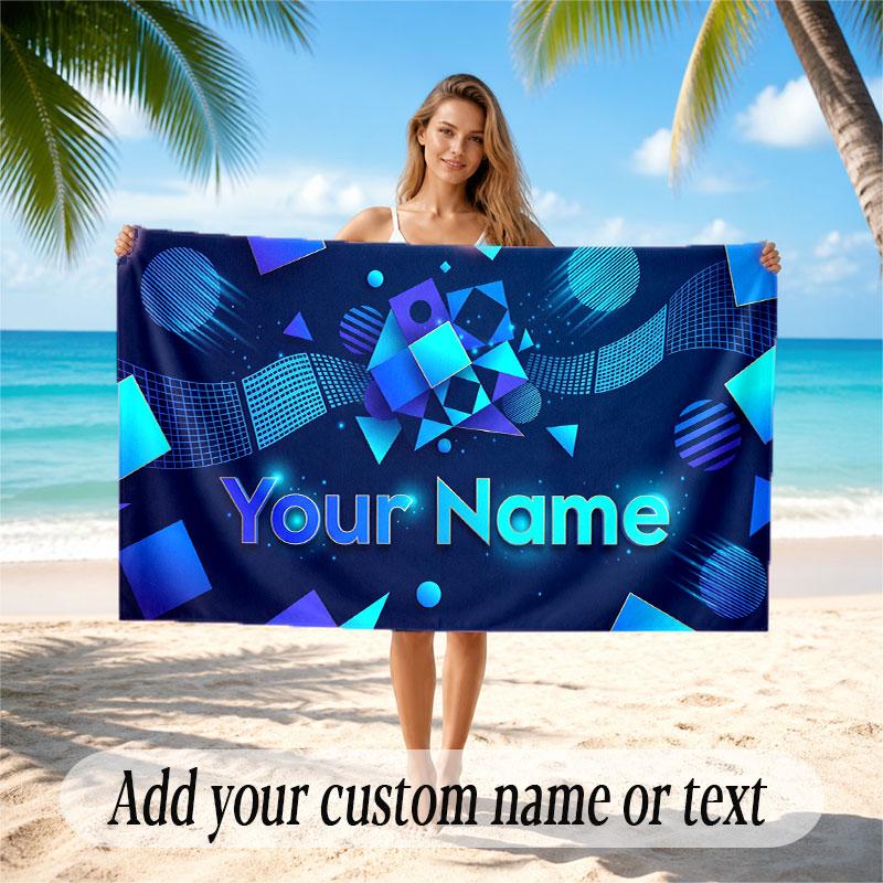 Abstract Geometric Theme Soft Beach Towel Personalized Custom Name Text Towel Portable for Beach Pool Travel
