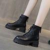 Autumn Winter Women's Thick Sole Boots Microfiber Leather New Motorcycle Boots Round Toe Chunky Shoes Winter Chelsea Boots 35-39