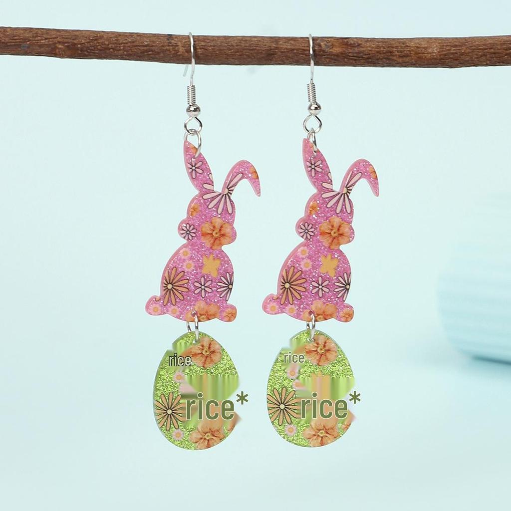 Trendy Women's Easter Bunny Egg & Leopard Print Acrylic Earrings