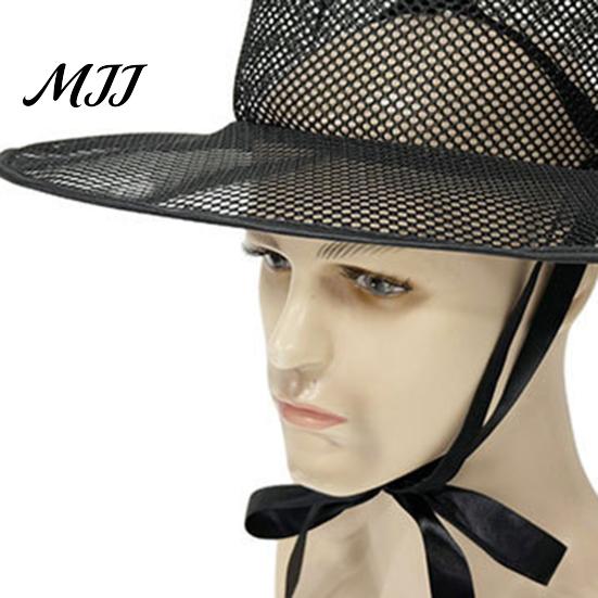 Crisp Fabric Hat Vintage Korean Gat Hat, Black Mesh Wide Brim Joseon Dynasty High-quality Costume Prop Scholar with Neck Strap, Halloween Cosplay