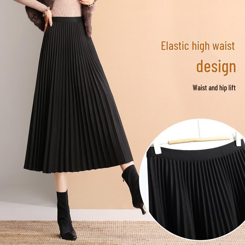 Women's High-Waist A-line Pleated Long Skirt