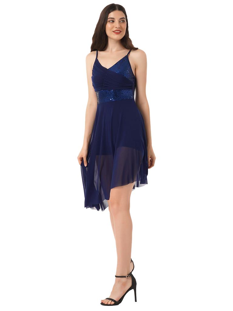 Rochie plisată pentru femei Costum de performanță de dans Rochie cu tivul asimetric cu paiete pentru Dans Latin Dans Liric