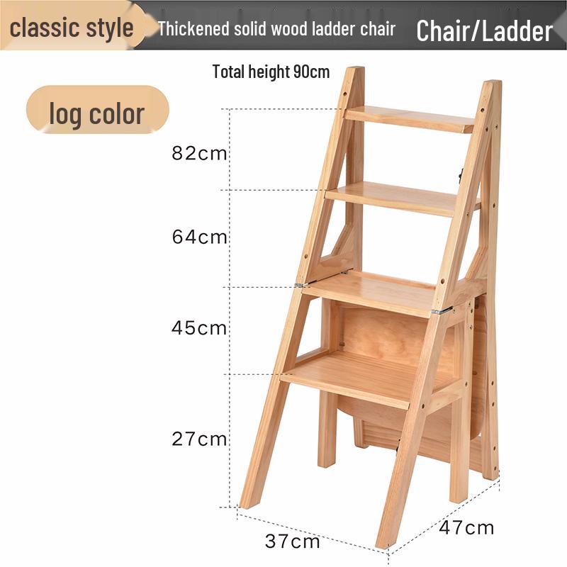 Solid Wood Multifunctional Folding Ladder-Chair: Indoor Portable 4-Step Stool & Climbing Ladder