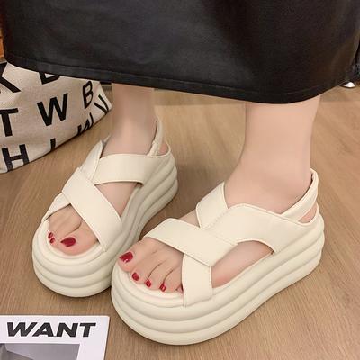 Plattformssandaler sommar nya casual elastisk rem fotöverdrag ord med muffinsandaler trend