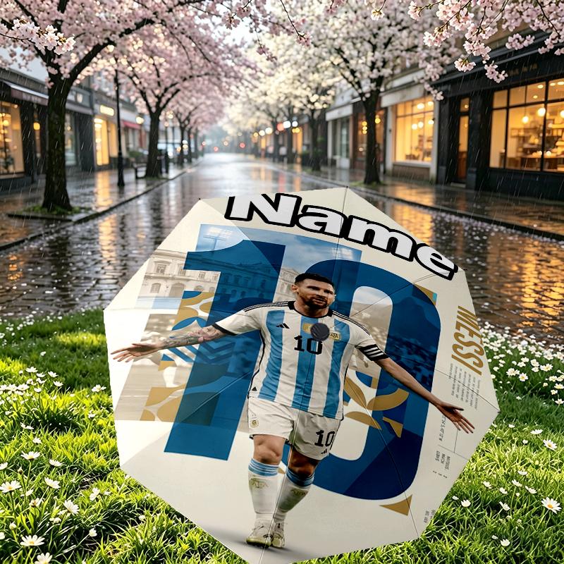 Custom Name Personalized Lionel Messi Print Umbrella, Auto Open Close, 8‑Rib Sturdy Frame, Commute Camping Hiking Use, Birthday Gift